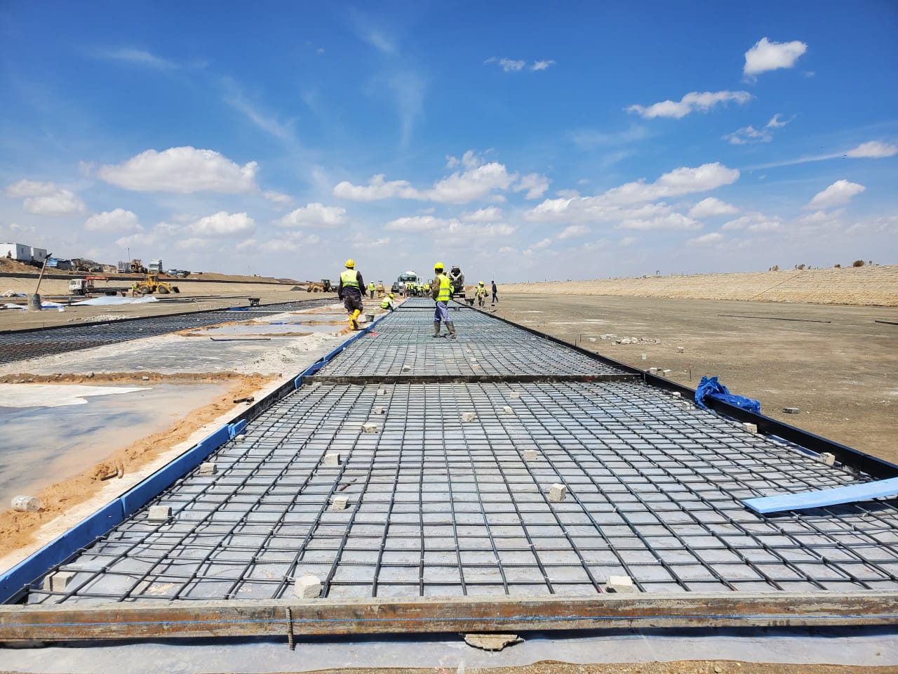 Laying rebar mesh over the PVC membrane